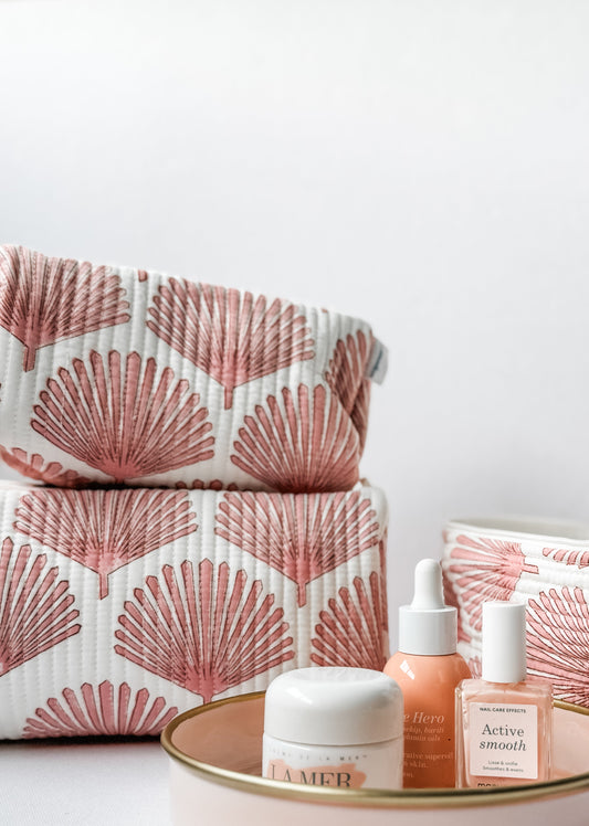 Cosmetic Bag, Leaf, Pink