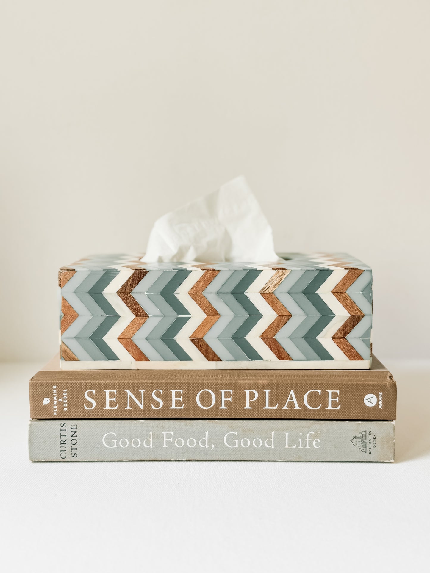 Tissue Box, Bone Inlay, Kusu, Green