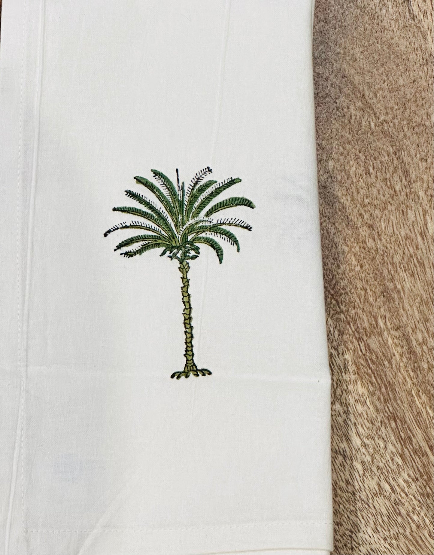 Napkin, Block Printed, Palm, Green