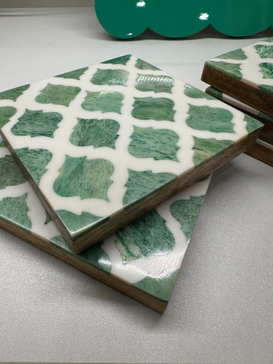 Coaster Individual, Bone Inlay, Haji, Green Bone