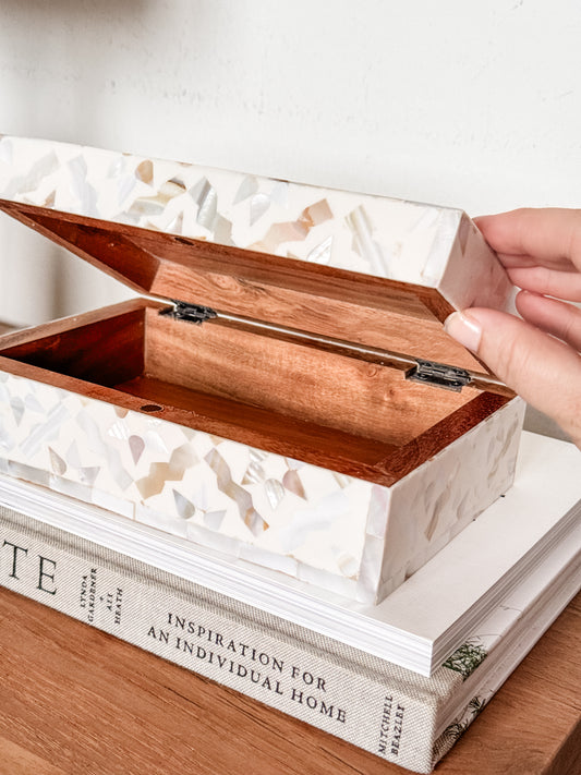 Keepsake Box Small, Mother of Pearl Inlay, Kranji, White