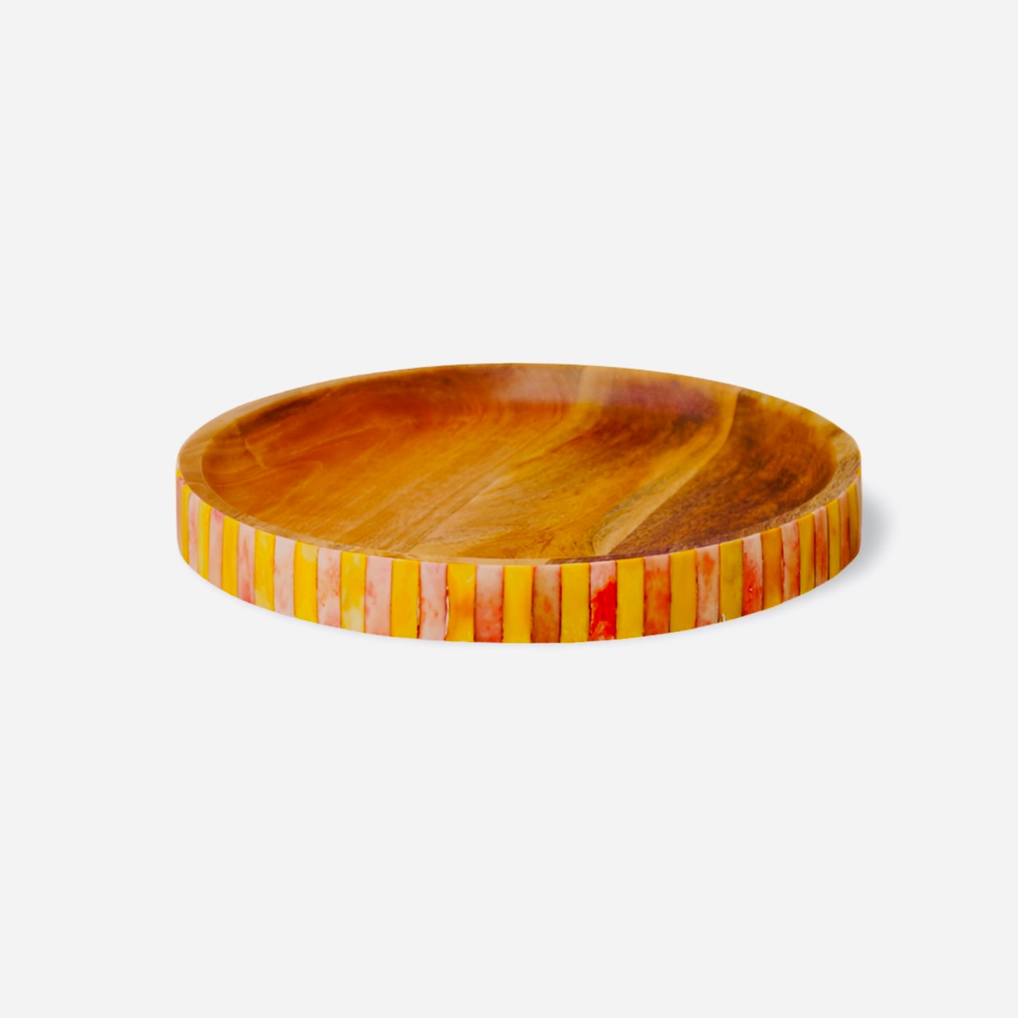 Tray, Mango Wood, Bone Inlay, Jewel, Yellow and Pink