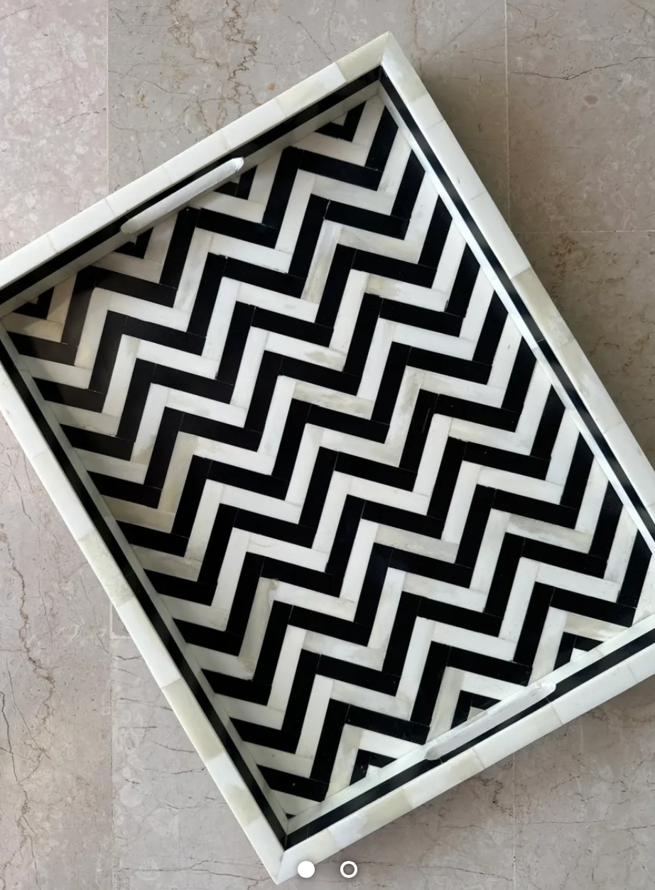 Tray, Large Rectangle, Bone Inlay, Kusu, Black