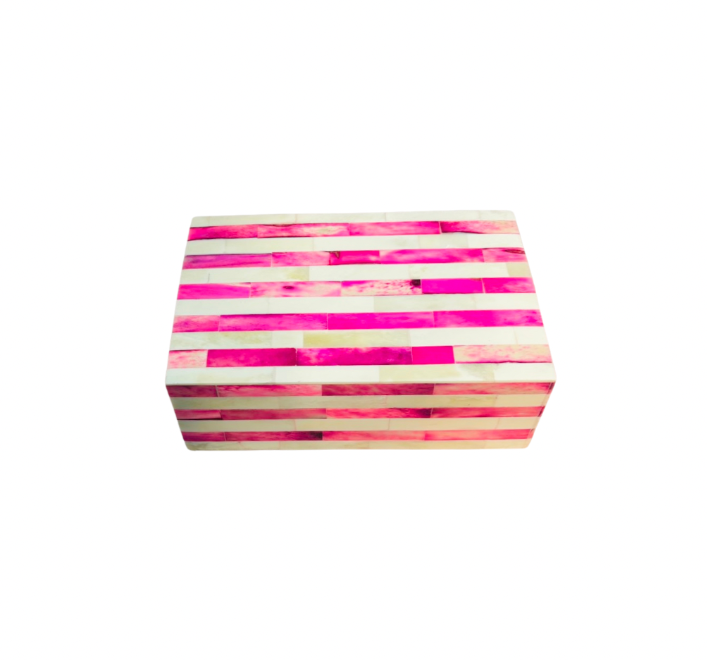 Keepsake Box Small, Bone Inlay, Jewel, Pink