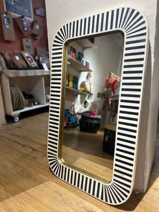 Black and white striped bone inlay mirror curved edges