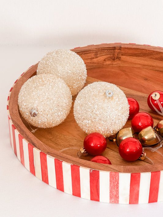 Bone inlay and acacia wood tray red
