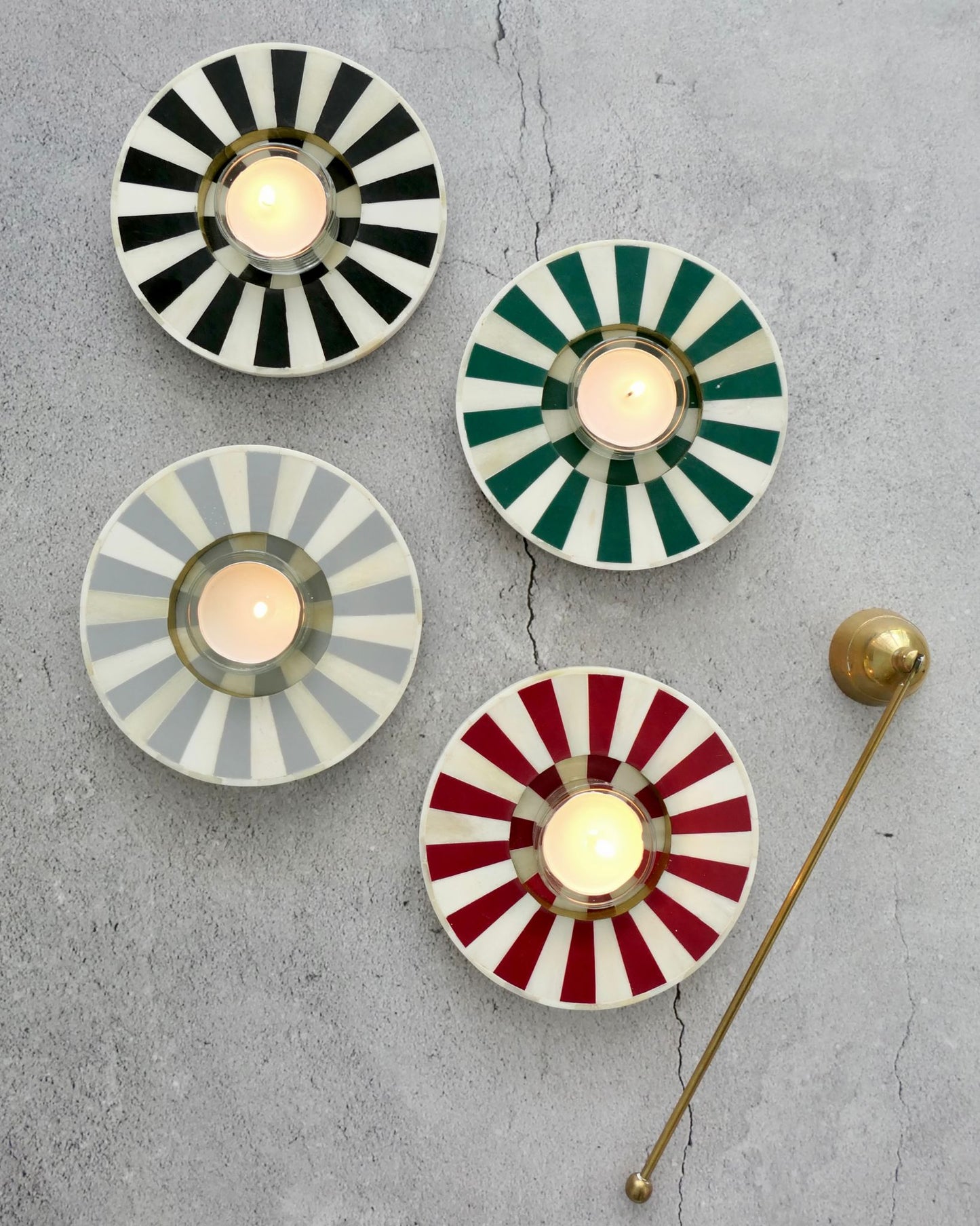 Bone inlay stripes candle holders