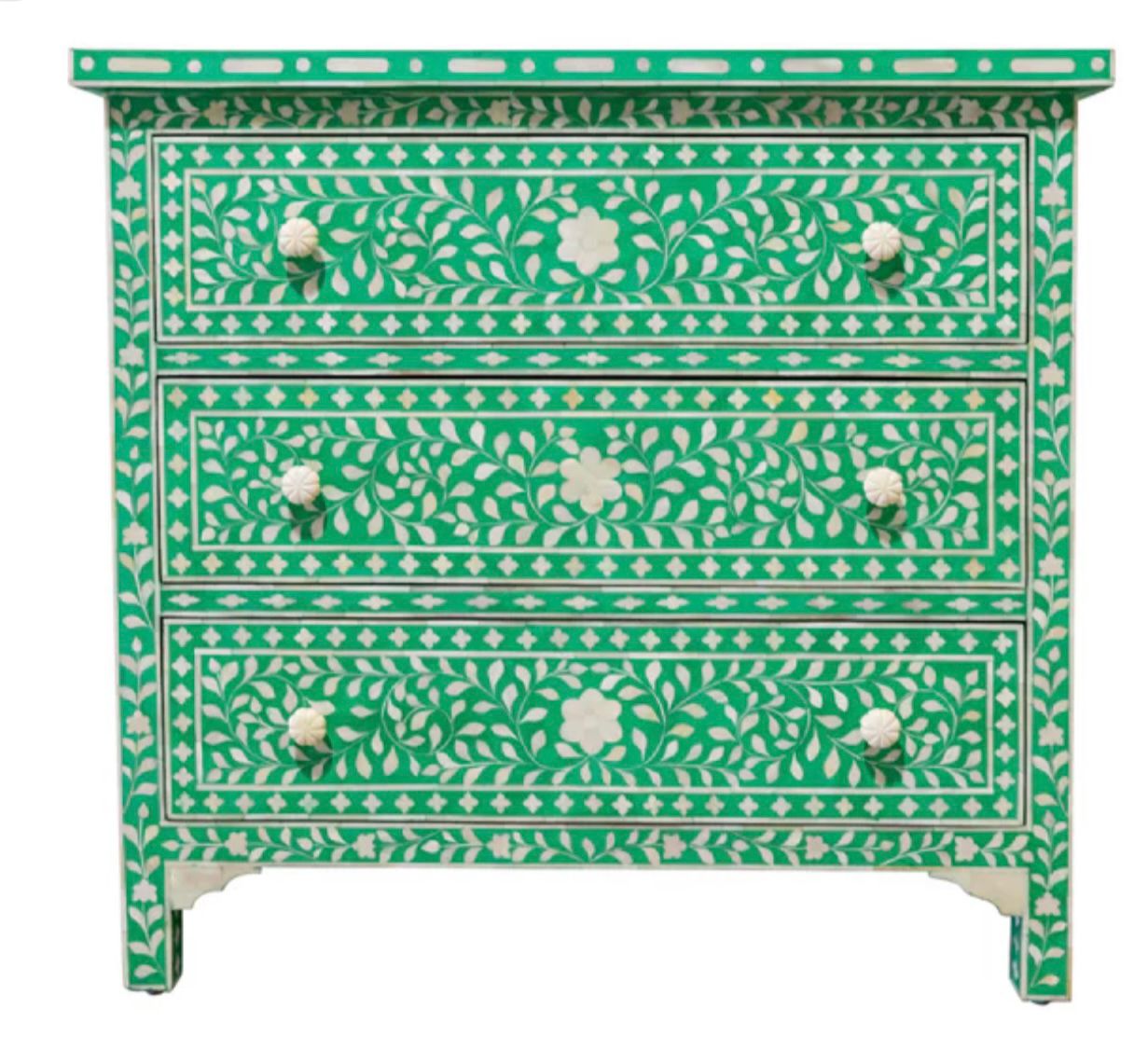 CHEST OF DRAWERS BONE INLAY GREEN