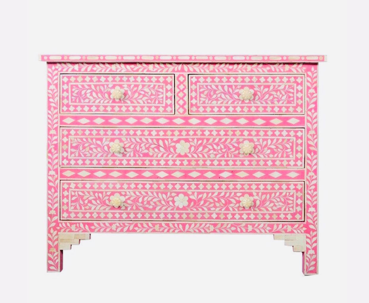 CHEST OF DRAWERS BONE INLAY PINK