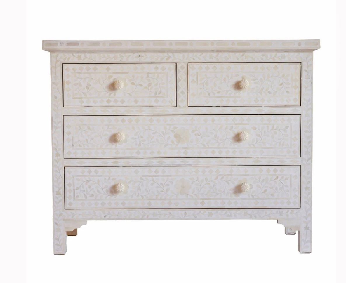 CHEST OF DRAWERS BONE INLAY WHITE