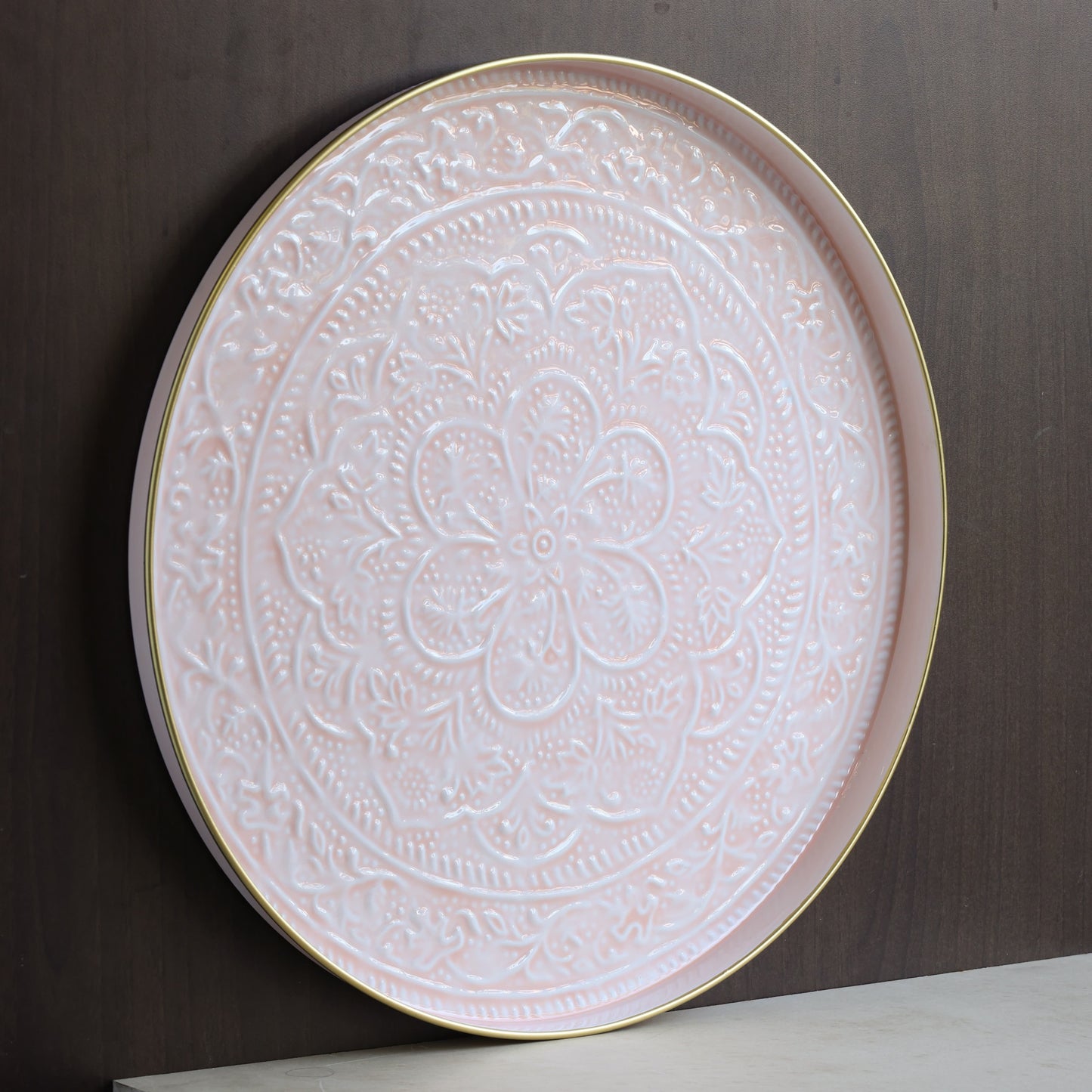 Enamel tray large blush