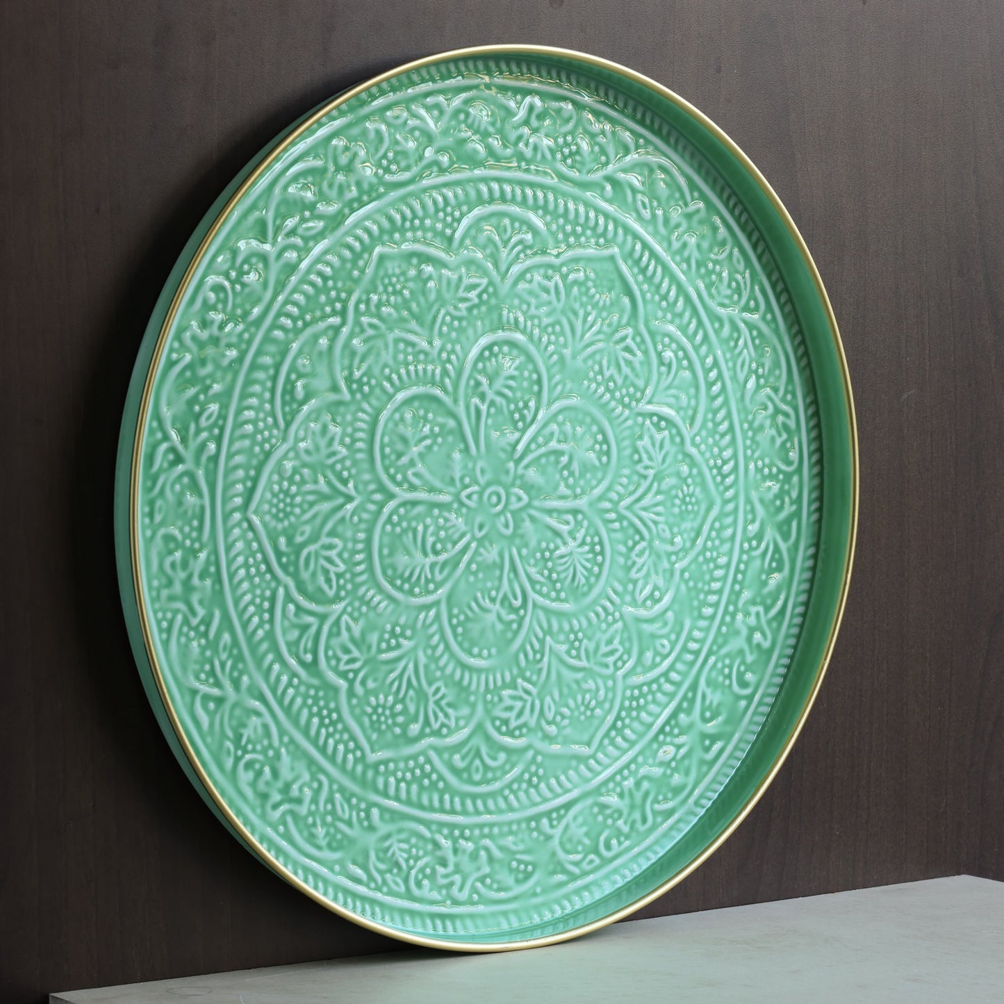 Enamel tray large green