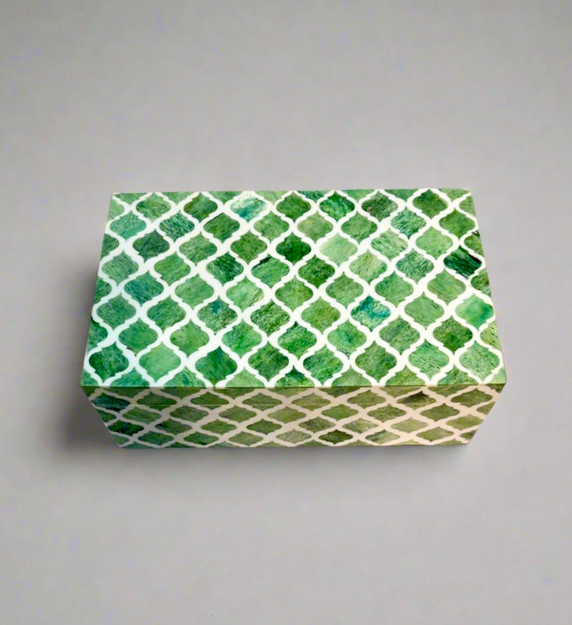 Keepsake Box Large, Bone Inlay, Haji, Green Bone
