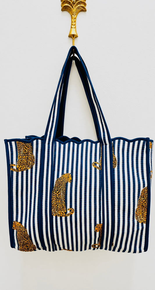 Tote Bag, Leopard Stripe in Blue