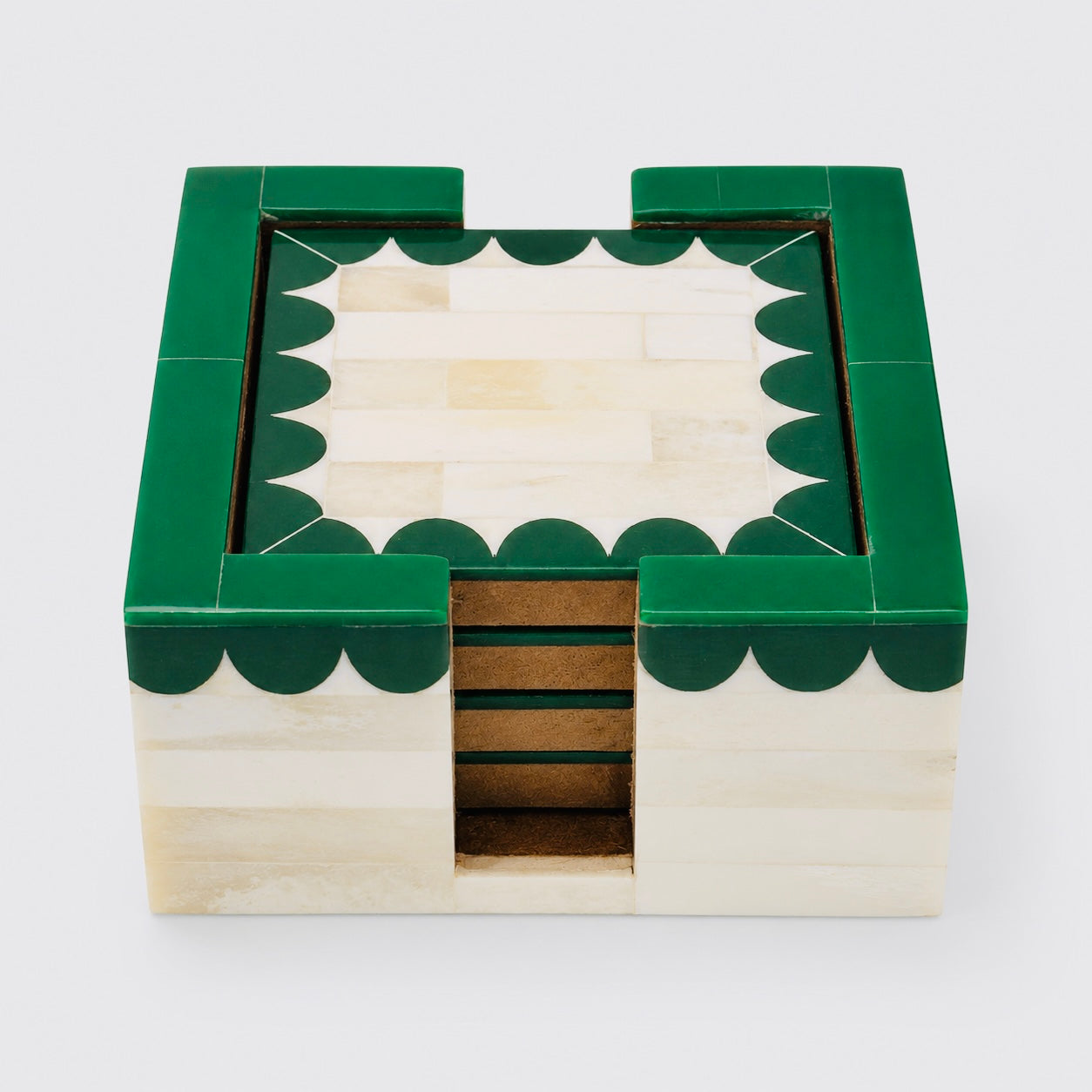 Coaster in Holder, Bone Inlay, Orchard, Green