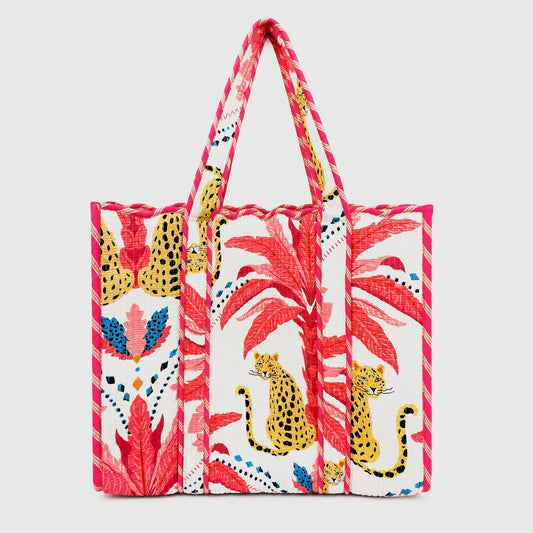 Tote Bag, Cheetah Palm in Pink