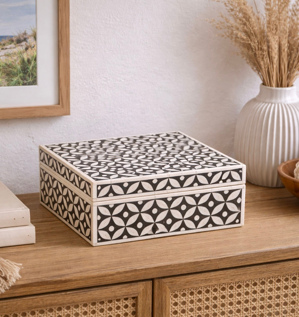 Keepsake Box, Extra Large, Bone Inlay, Katong, Black