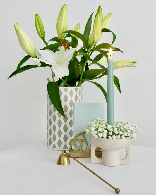 GREY AND WHITE BONE INLAY VASE