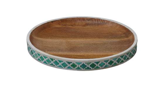Mango wood tray with green bone inlay edge