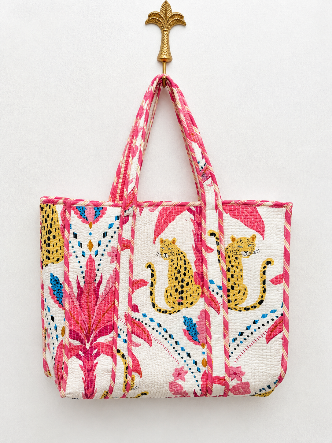 Tote Bag, Cheetah Palm in Pink