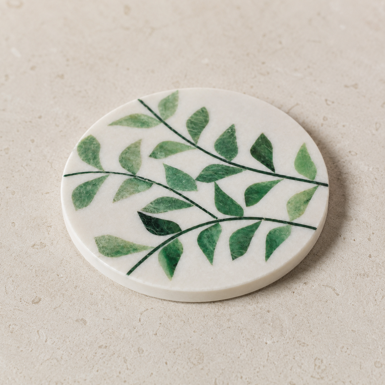 Coaster Individual, Bone Inlay, Vine, Green Bone