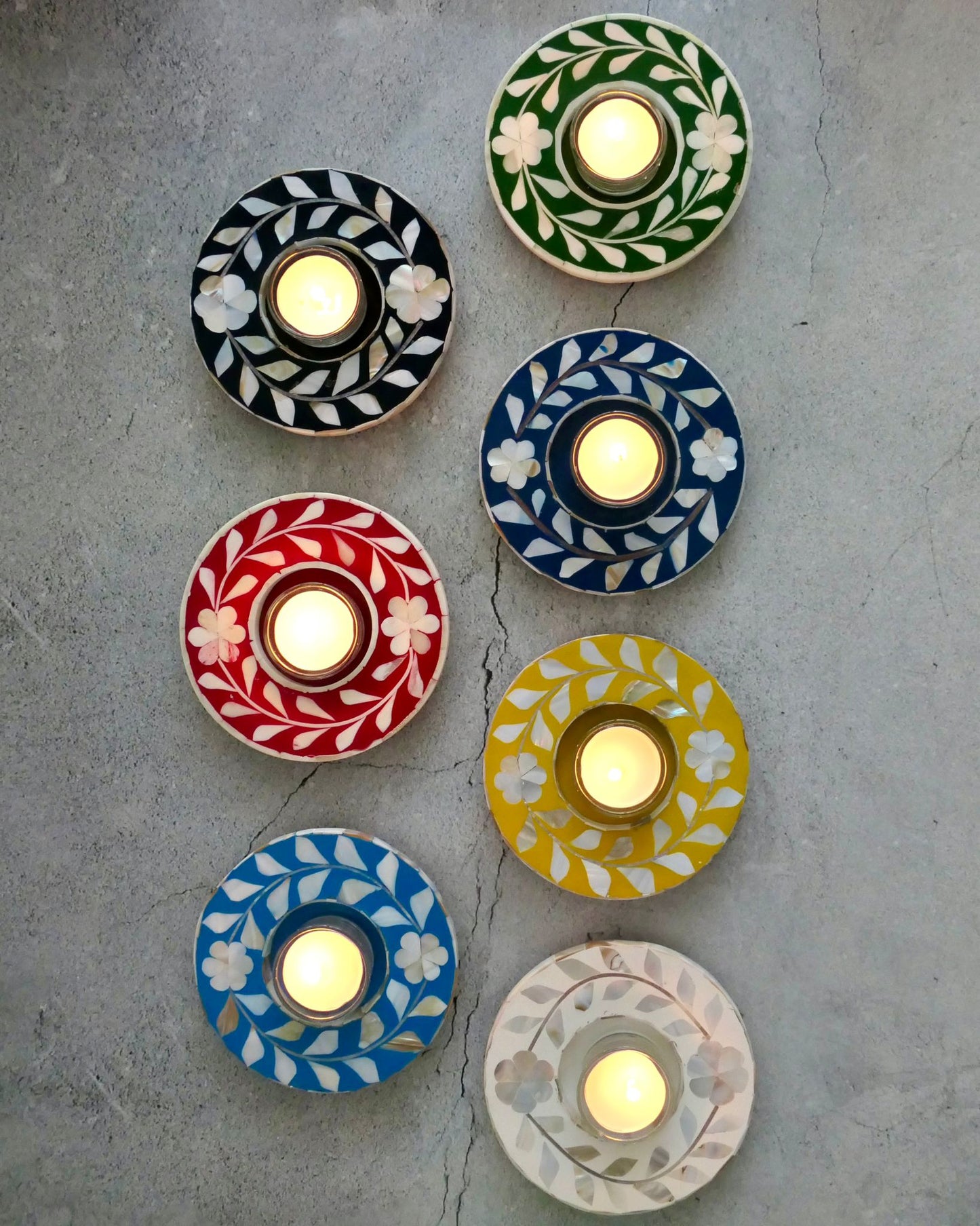 Tea Light Holders, Mother of Pearl inlay, Floral, Various