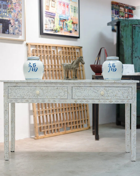 MOTHER OF PEARL INLAY CONSOLE BOTANICAL