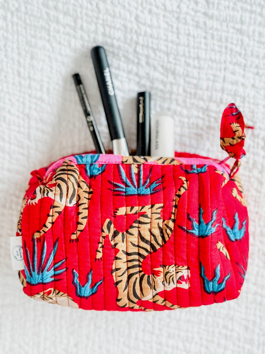 Cosmetics Bag, Tiger,Red