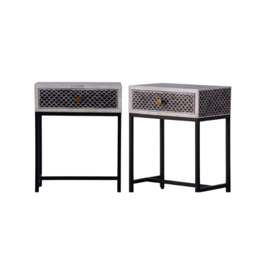 Furniture, Pre Order, Bone Inlay, Bed Side table, Straits, Black