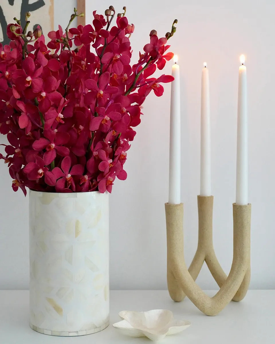 Vase, Bone Inlay, Mandai, White