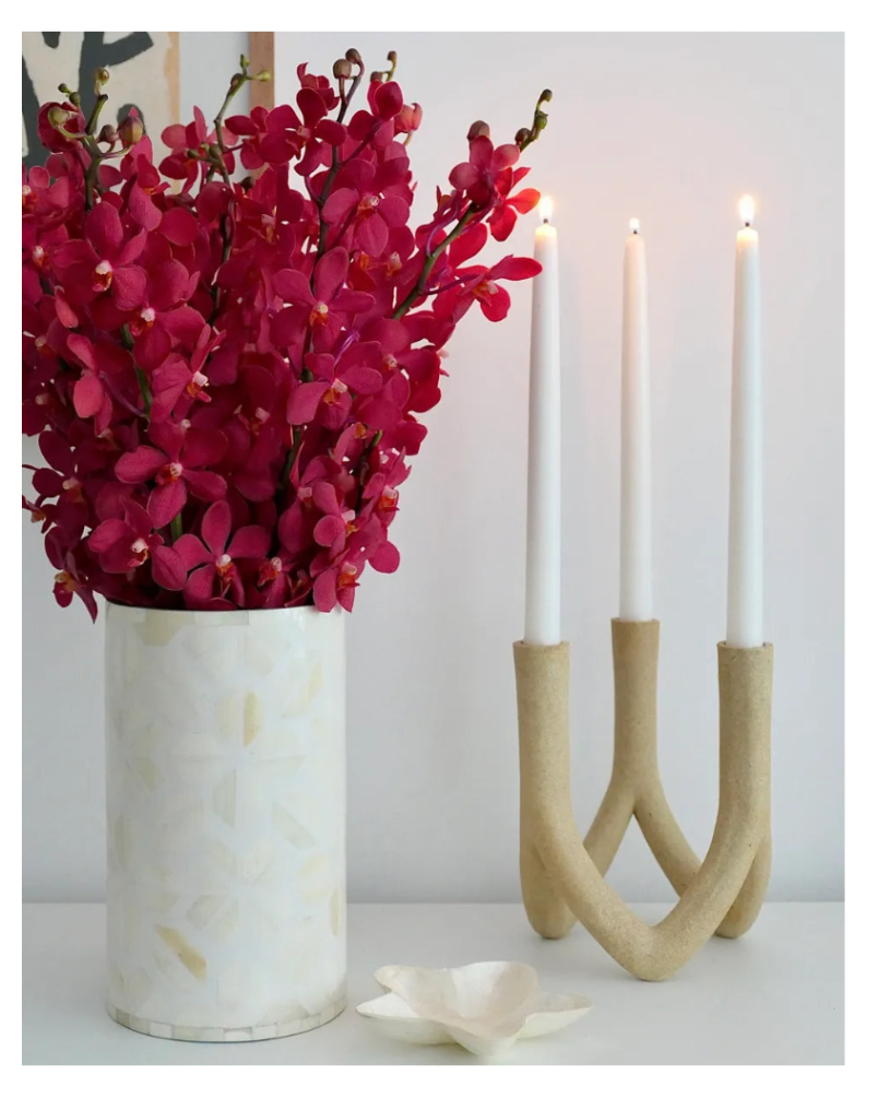 Vase, Bone Inlay, Mandai, White