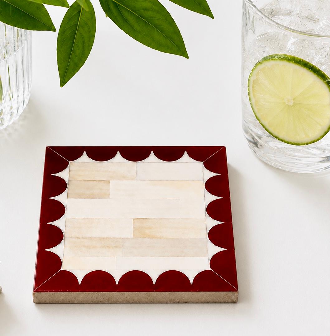 Coaster Individual, Bone Inlay, Orchard, Red
