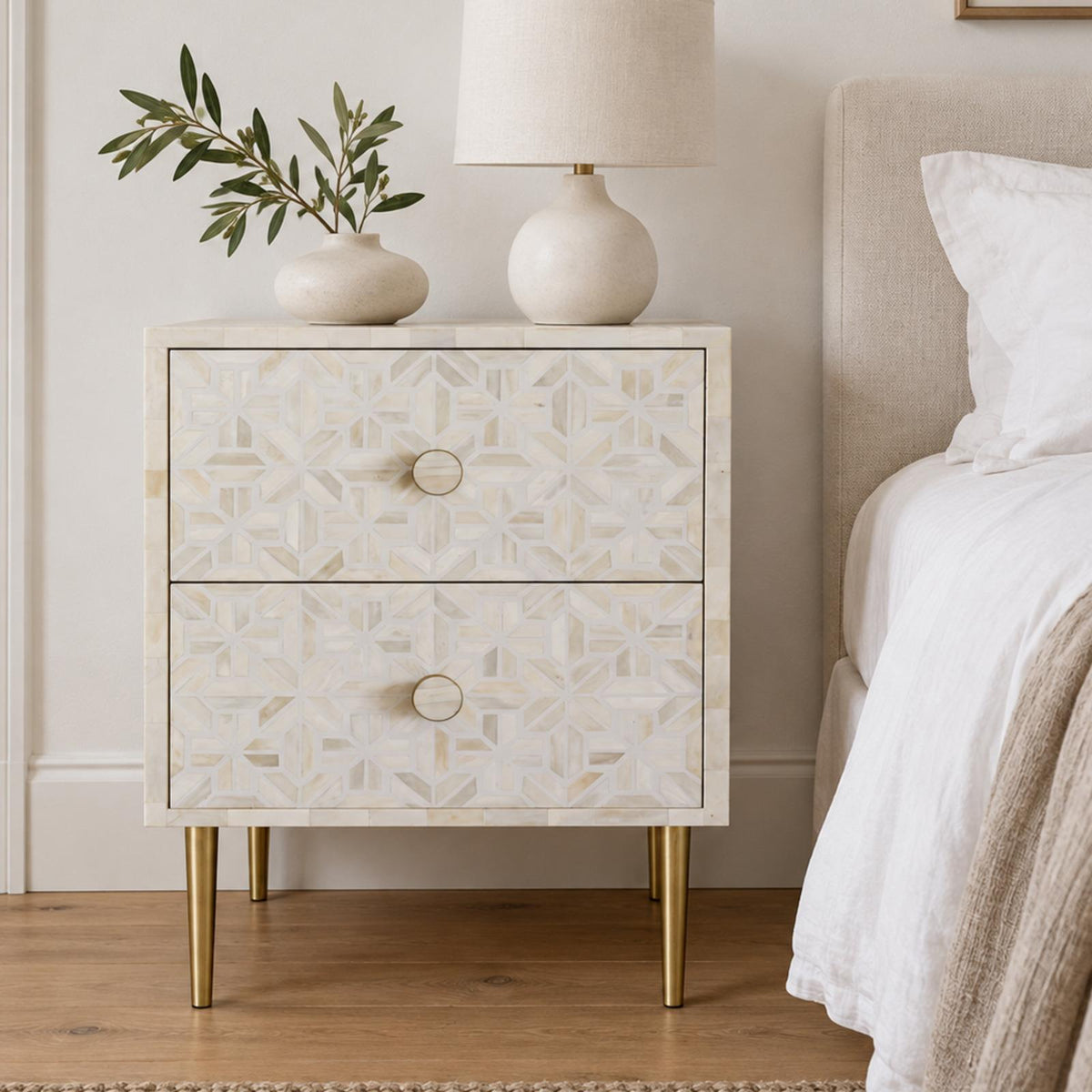 Mandai Bone Inlay Bed Side Table