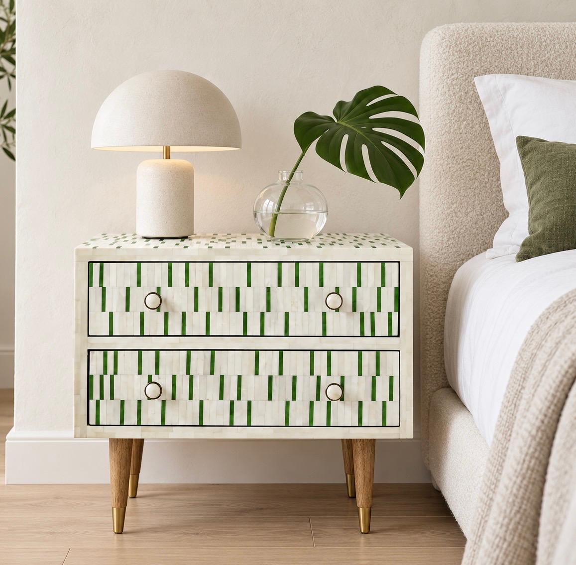 Keppel Bone Inlay Bed Side Table