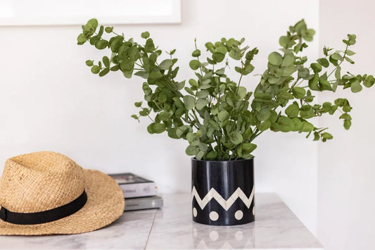 black and white ubin plant pot bone inlay