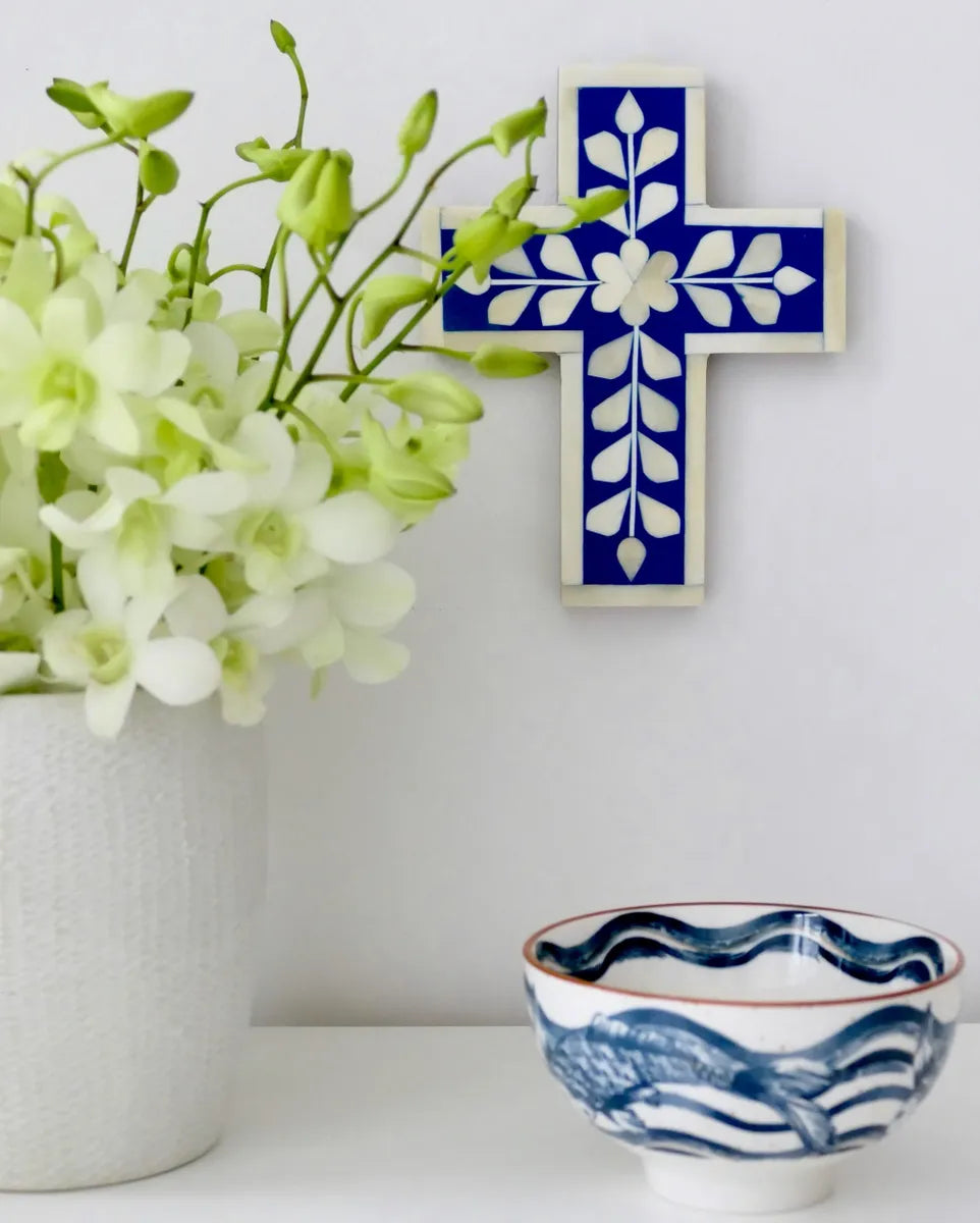 blue bone inlay cross