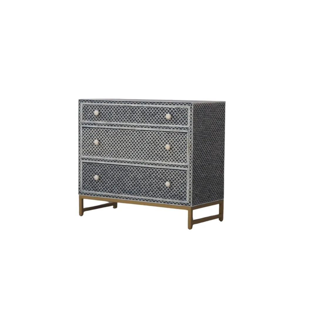 bone inlay chest of drawers, black fish customised