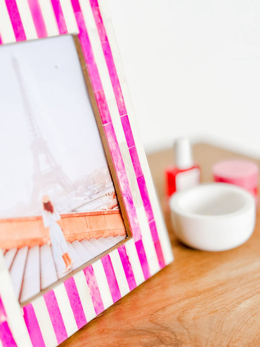 Photo Frame, Bone Inlay, Jewel, Pink Bone