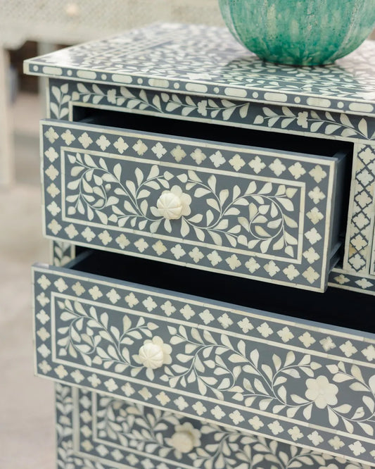 botanical bone inlay chest of drawers