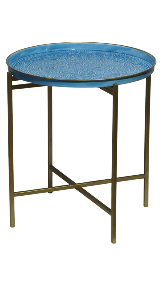 folding tray stand for platters with blue tray