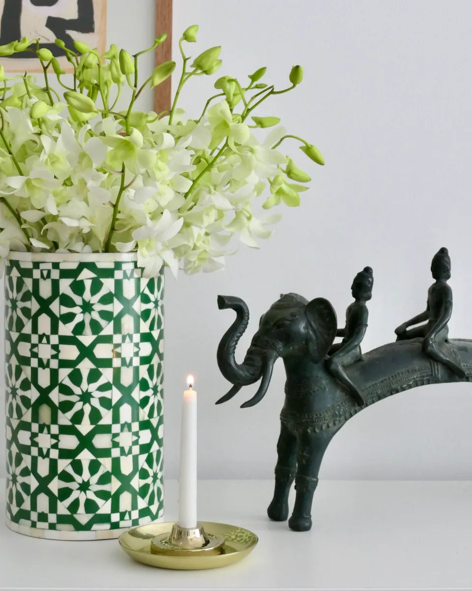 green and white bone inlay flower vase