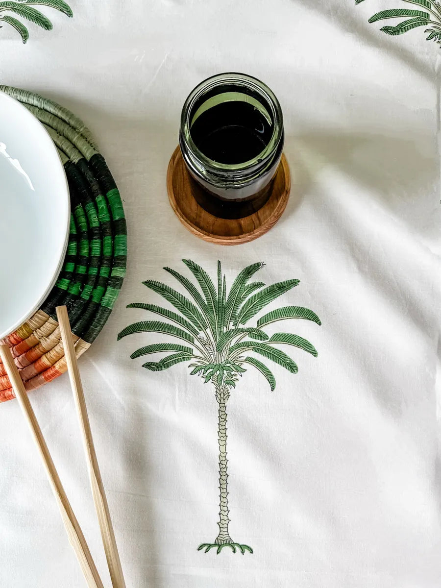 green palm table cloth block print