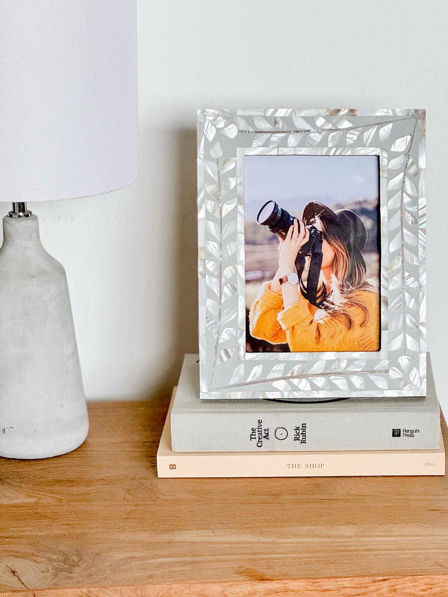 Photo Frame, Mother of Pearl Inlay, Botanical, Grey