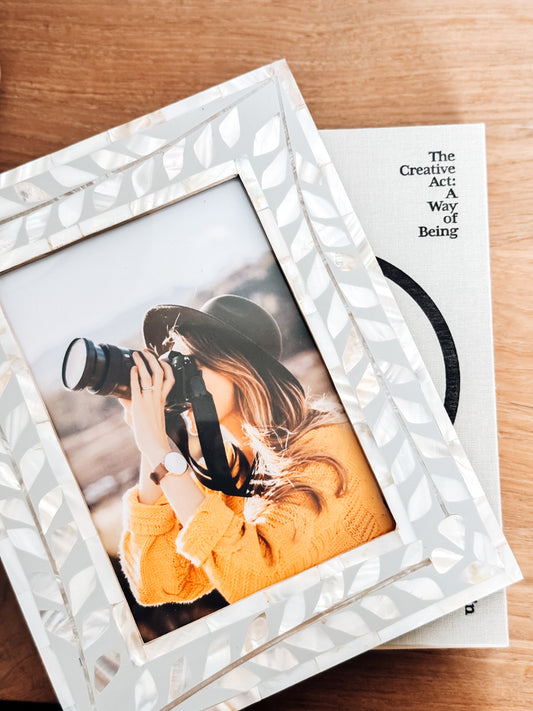 Photo Frame, Mother of Pearl Inlay, Botanical, Grey