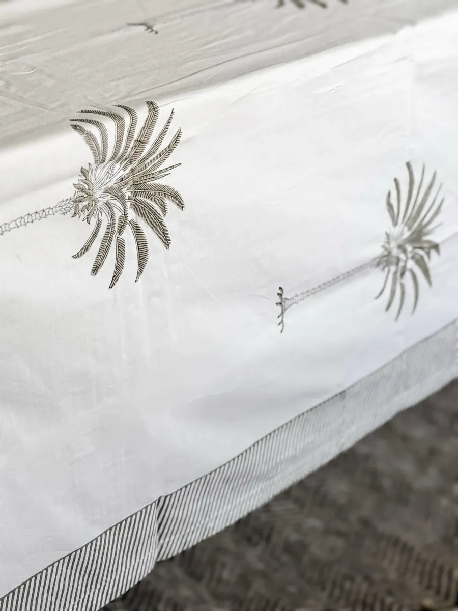 grey palm block printed table cloth