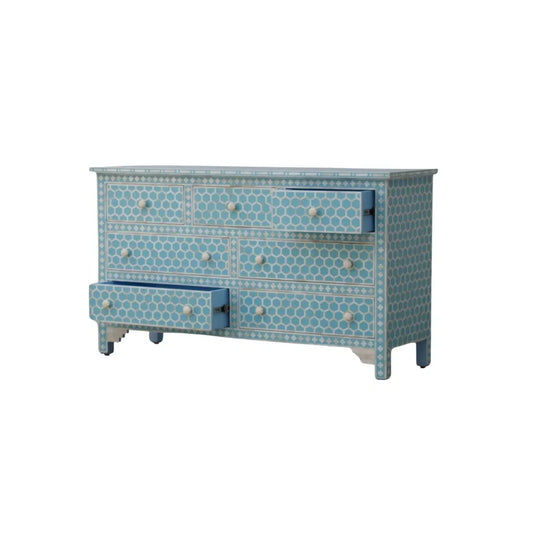 light blue bone inlay chest of drawers, customised furniture
