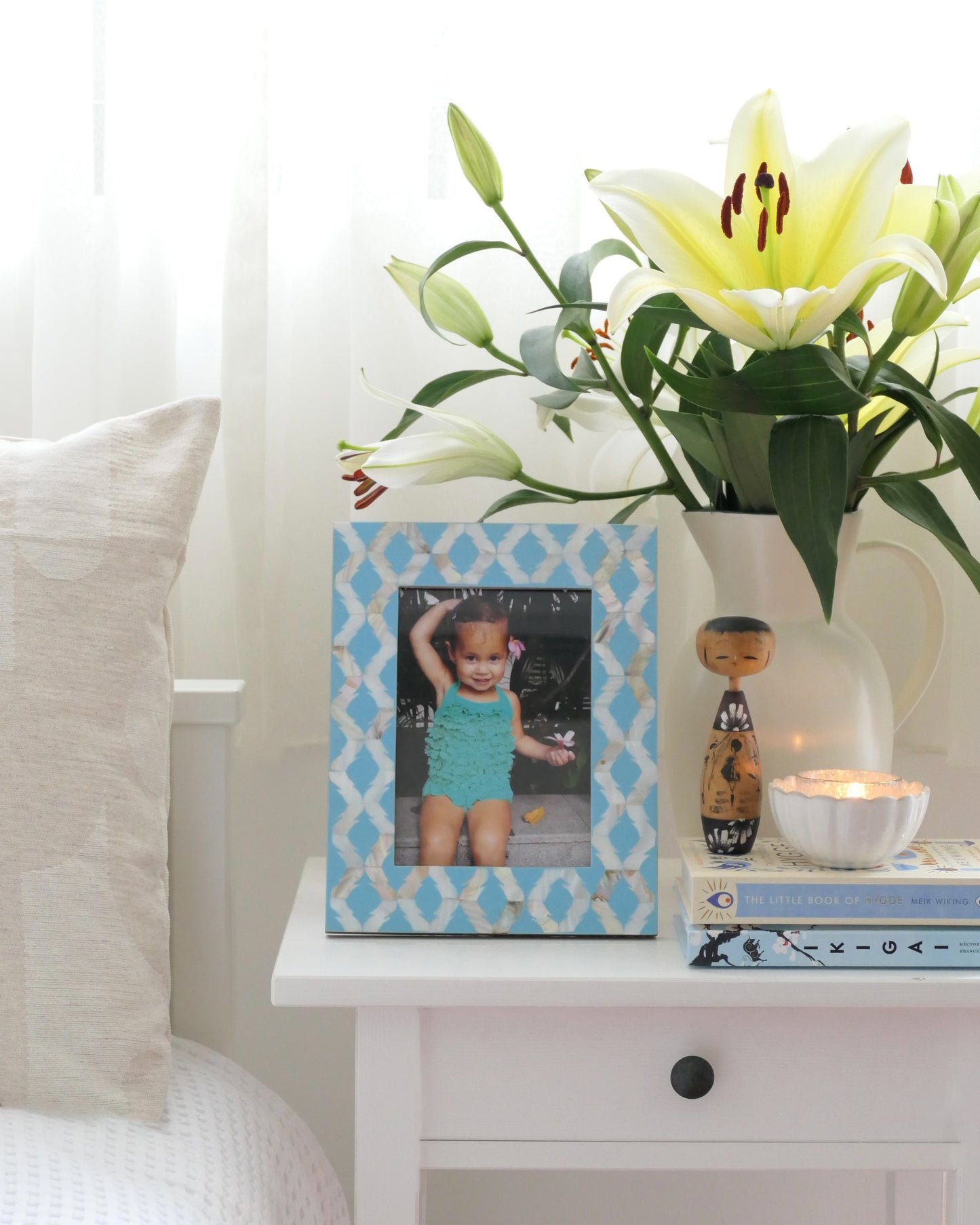 Photo Frame, Mother of Pearl Inlay, Sentosa, Blue