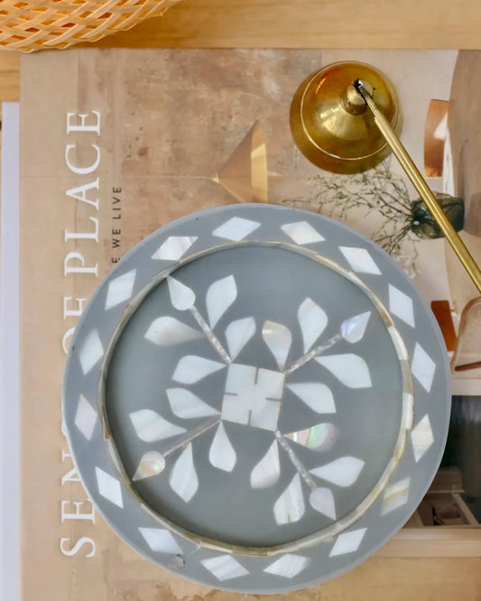 mini trinket tray in floral mother of pearl inlay