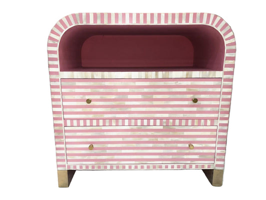 pink and white striped bone inlay drawers