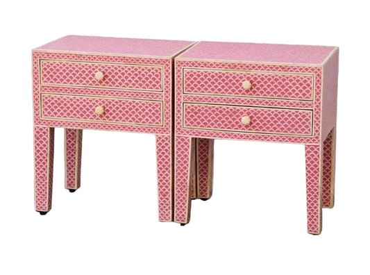 pink bone inlay bed side tables